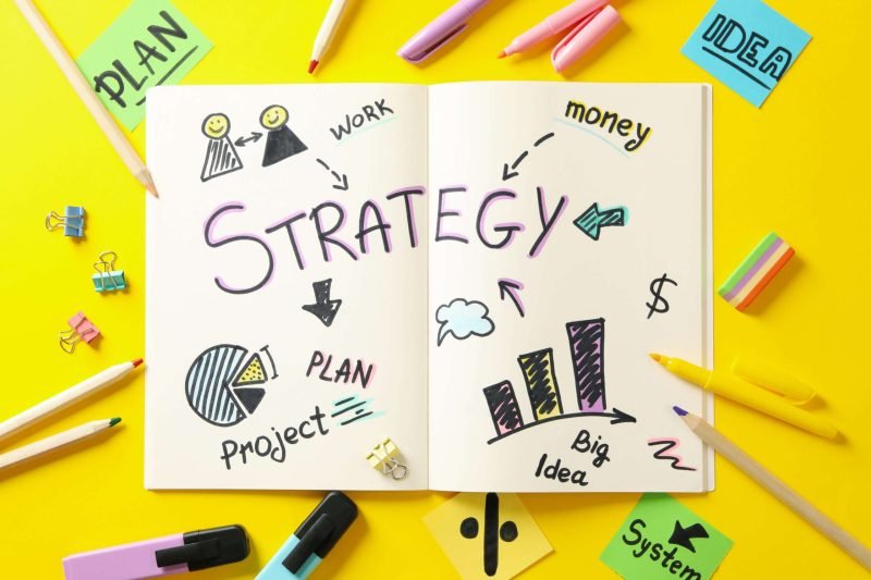 Concept of business strategy on yellow background